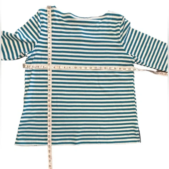 Land's End blue white nautical preppy 3/4 Sleeve Boat Neck Pima Cotton top NWT L - Picture 8 of 8